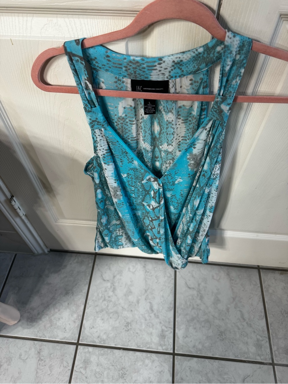 INC International Concepts Teal and White Snake-Print Wrap Camisole